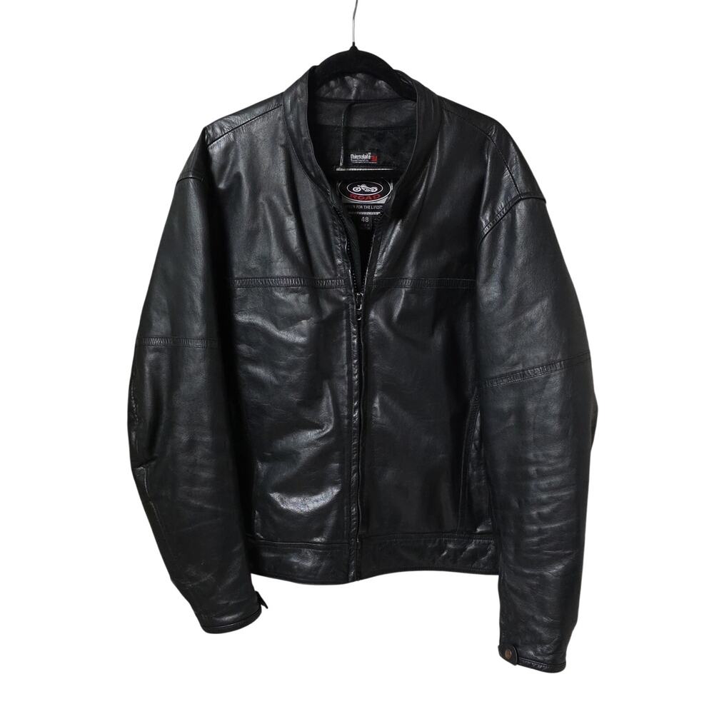 River Road Black Insulated Liner Leather Motorcycle Jacket Mens Size 48